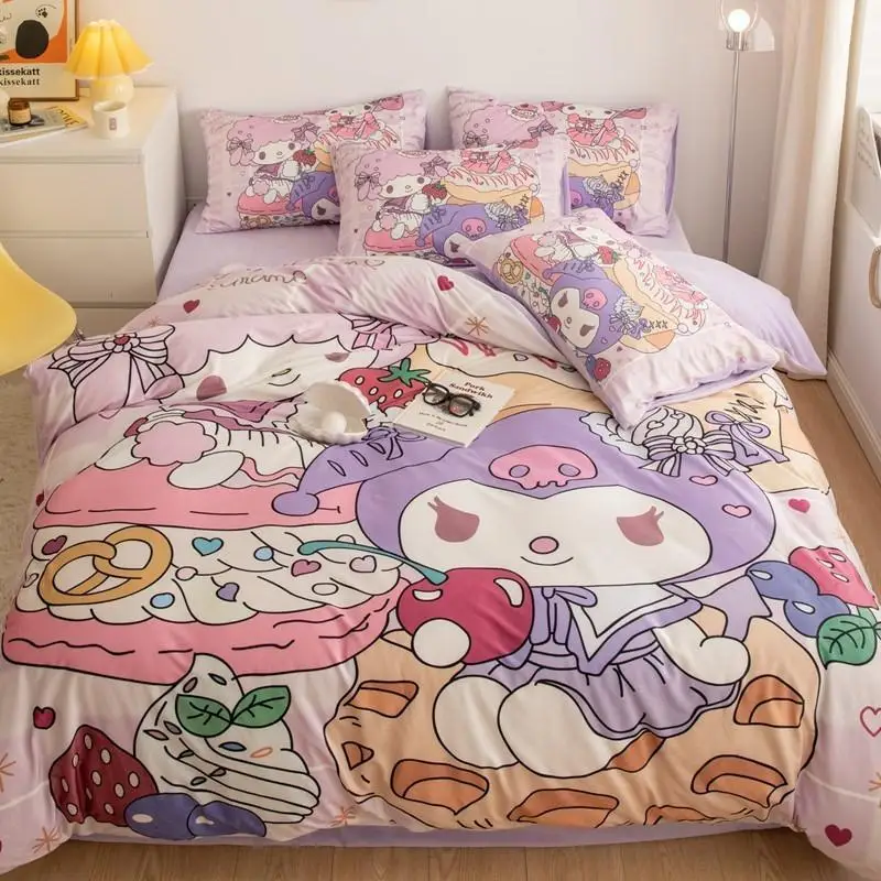 

Sanrio Kawaii Kuromi milk velvet bed three or four pieces set Melody bed sheet quilt cover cartoon cute bedding student gift
