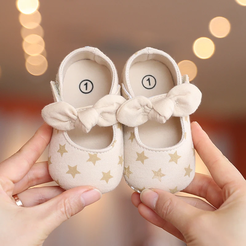 Khaki Baby Casual Bowknot Soft-Sole Shoes