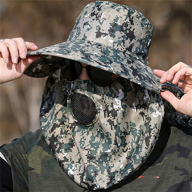 Outdoor Fishing Cap Wide Brim Man Breathable Mesh Fishing Caps Beach Hats  Camouflage Military Hat Sun