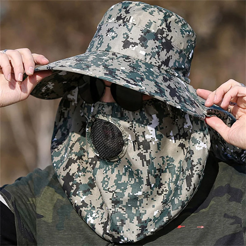 Outdoor Fishing Cap Wide Brim Man Breathable Mesh Fishing Caps Beach Hats  Camouflage Military Hat Sun UV Protection Shade Hats