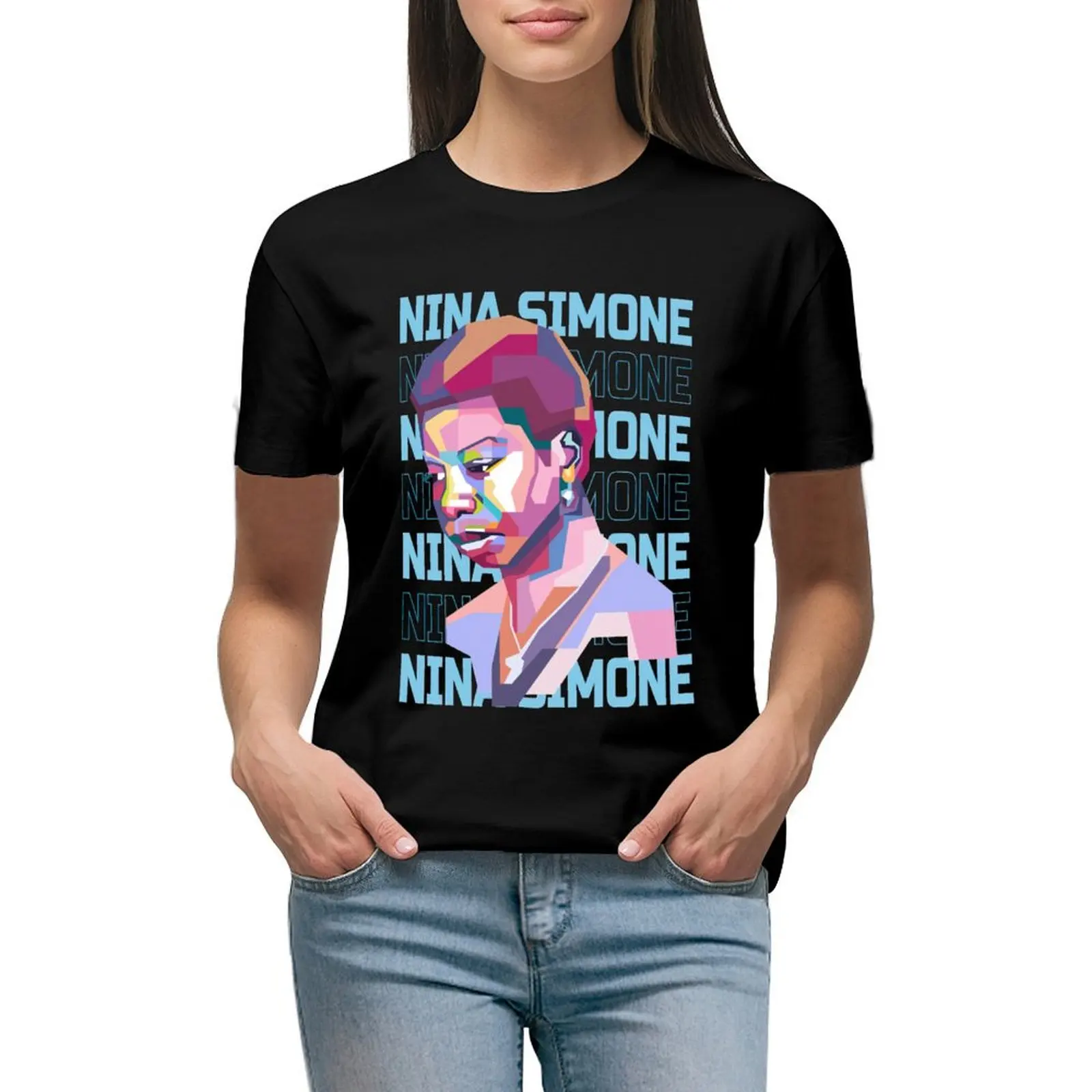 

Abstract Nina Simone in WPAP T-shirt Aesthetic clothing korean fashion t shirts for Womens