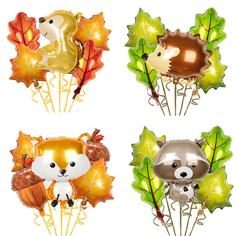 

Forest Animal Birthday Decorations 5pcs Cartoon Fox Hedgehog Squirrel Raccoon Foil Balloons for Kids Woodland Birthday Supplies