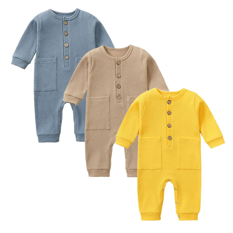 

Комбинезоны для новорожденных, 100% хлопок, вафельная ткань, цельные пижамы для мальчиков, комбинезоны для девочек, длинные детские комбинезоны, Одежда для младенцев