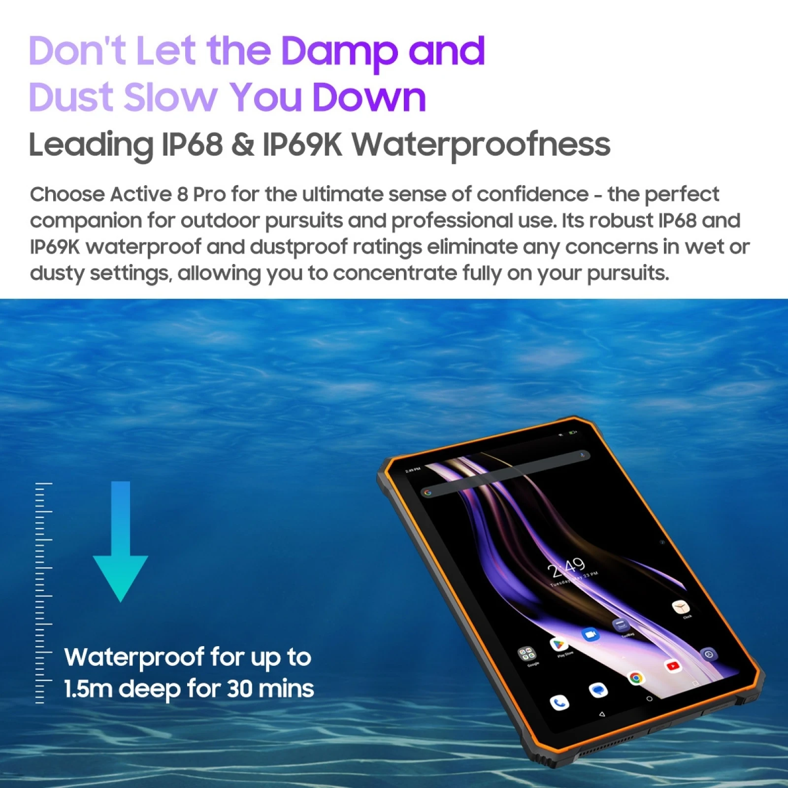 Blackview Active 8 Pro Tablet PC 10.36" 2.4K Display Android 13 Helio G99 Octa Core Google Play 8GB+256GB 48MP Cam 22000mAh 33W 4
