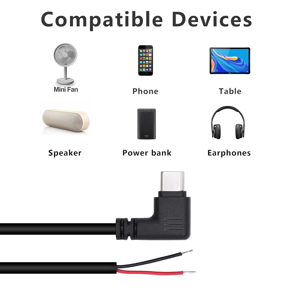รูปสินค้า สายไฟ USB C เป็น 2 พินแบบปลายเปิด สายไฟ USB Type C ชาย 90 องศา สายพิกเทล 2 พิน สำหรับสาย DIY USB Type C 5V