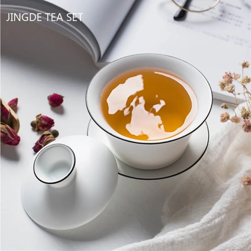 Chinese Jingdezhen White gaiwan home with cover teacup tea bowl ceramic tea set handmade tea maker Tradition Teaware supplies