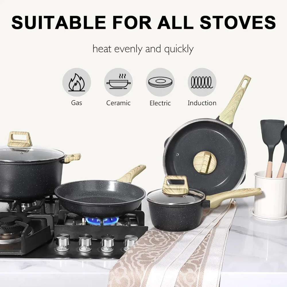 22Pcs Nonstick Cookware Set, Ceramic Pots and Pans Set, Healthy Kitchen Cooking Set with Frying Pans, Dishwasher Safe, Dark Gray 4