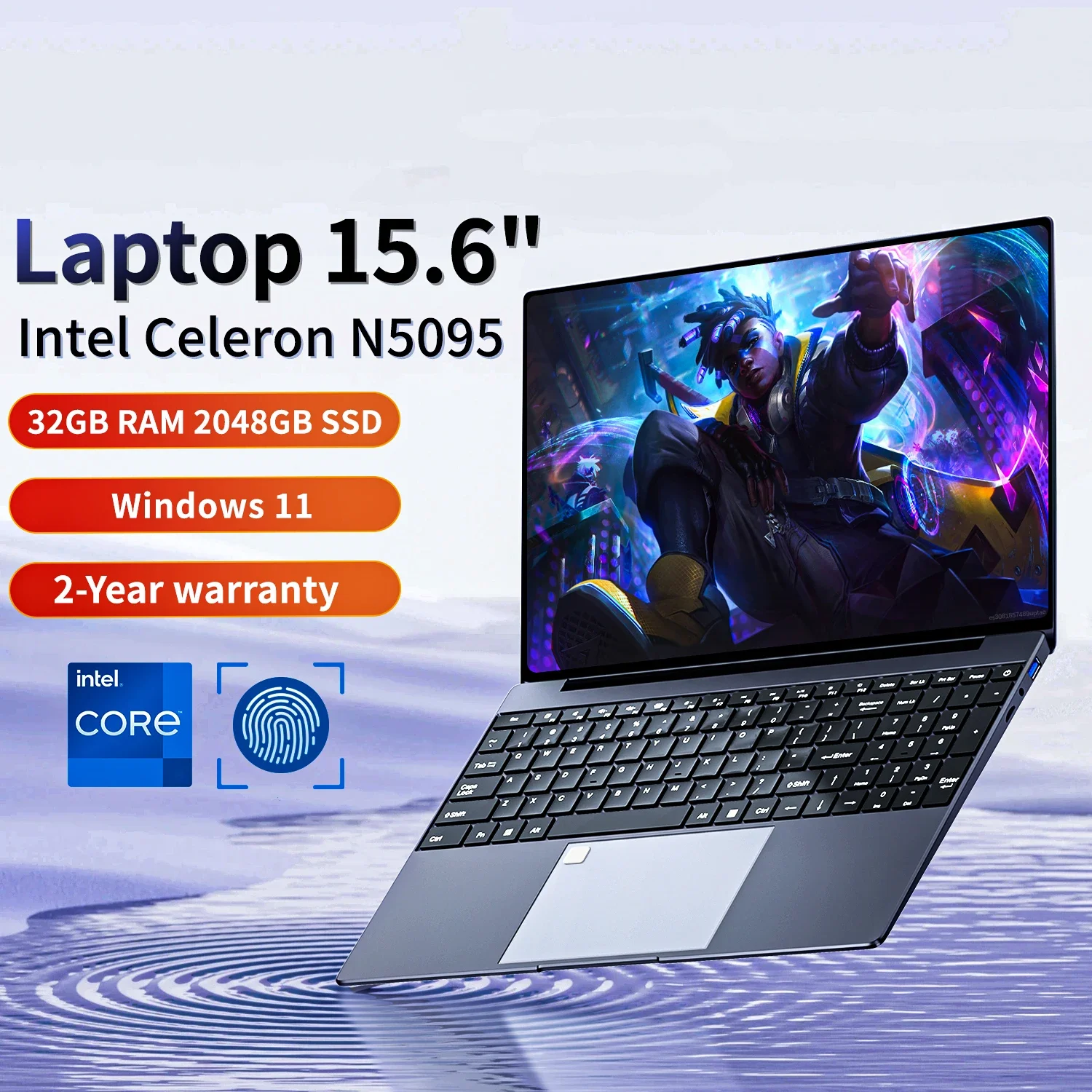 Ordenador portátil Intel N5095 de 15,6 pulgadas, 32GB de Ram, DDR4, 2TB, SSD, Windows 11, Notebook, Pc, Gamer, oficina, con huella dactilar retroiluminada