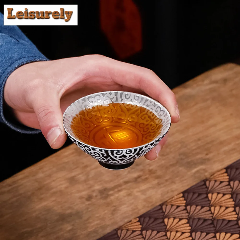 70ml Antique Blue and White  Inlaid Silver Tea Cup Ceramic Master Cup Large Tea Bowl Single Cup Kung Fu Tea Set Chinese Tea Cup
