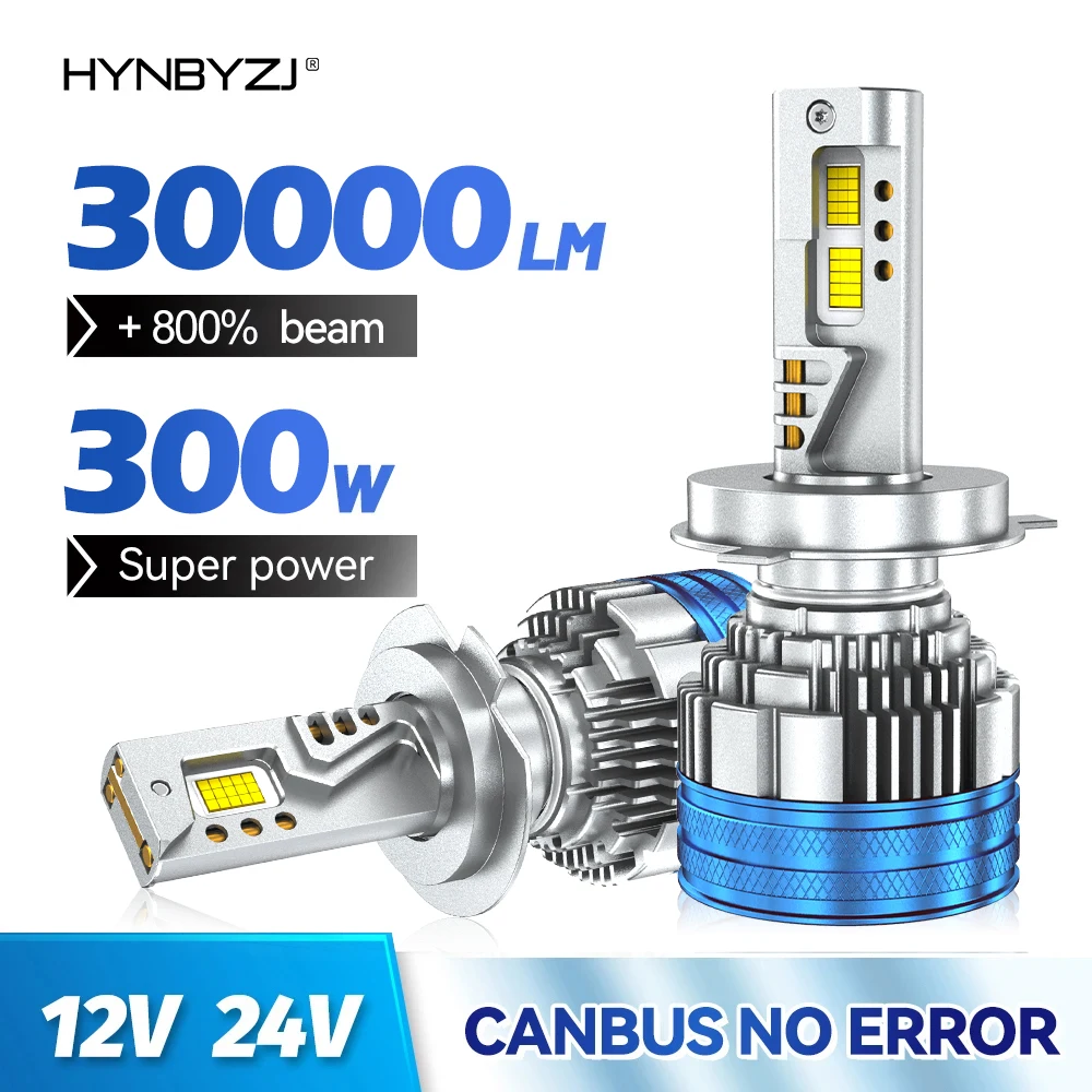 HYNBYZJ 차량용 LED 헤드라이트 전구, 300W, H7, H4, H11, 3 구..