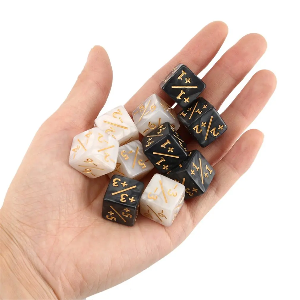 

Hot 10Pcs Dice Counters 5 Positive +1 -1 5 Negative Gathering Table Game Funny Dice Teaching Home Bar Party Game Funny Dices