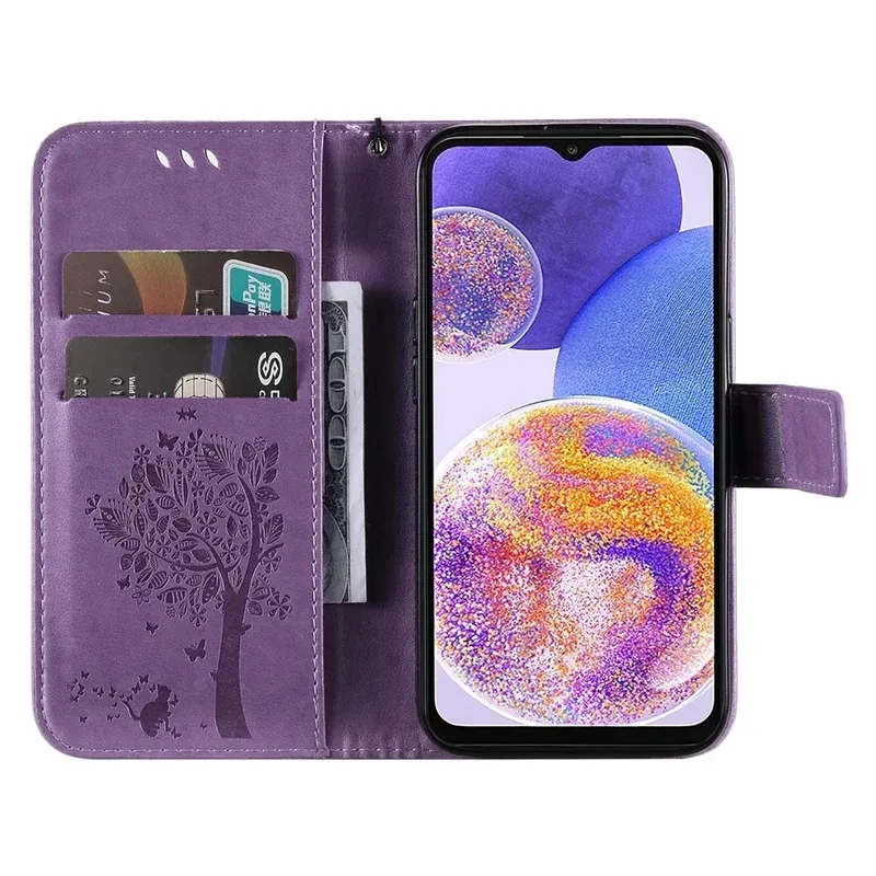 Elegant Leather Wallet Flip Case with Tree Design – Premium Mobile Protector