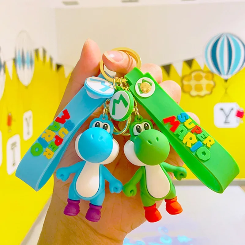 Super Mario Bros Kawaii Doll Keychain Yoshi Green Dinosaur Anime Figures Toys Cartoon Schoolbag Key Pendants Students Kids Gifts
