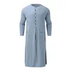 Dubai New Muslim Robe for Men Loose Fit Long Sleeve Ethnic Middle Eastern Thobe with Stand Collar