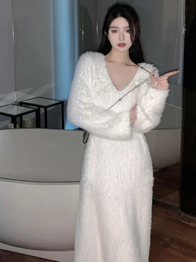

Knitwear Mink Velvet Women's Jumper Long Skirts Fall Winter New Sweater Women Korean Indolent Oversize Sweater Dress Woman