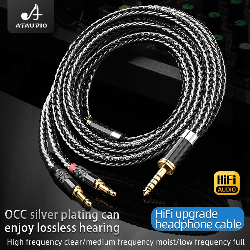 ATAUDIO Câble Casque Dual 3,5 mm OCC Argenté 8