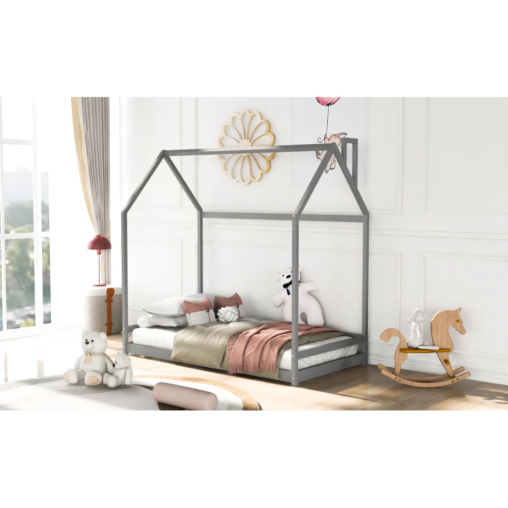 Twin Size House Bed Wood Bed, Gray(OLD SKU WF281435AAE) 4