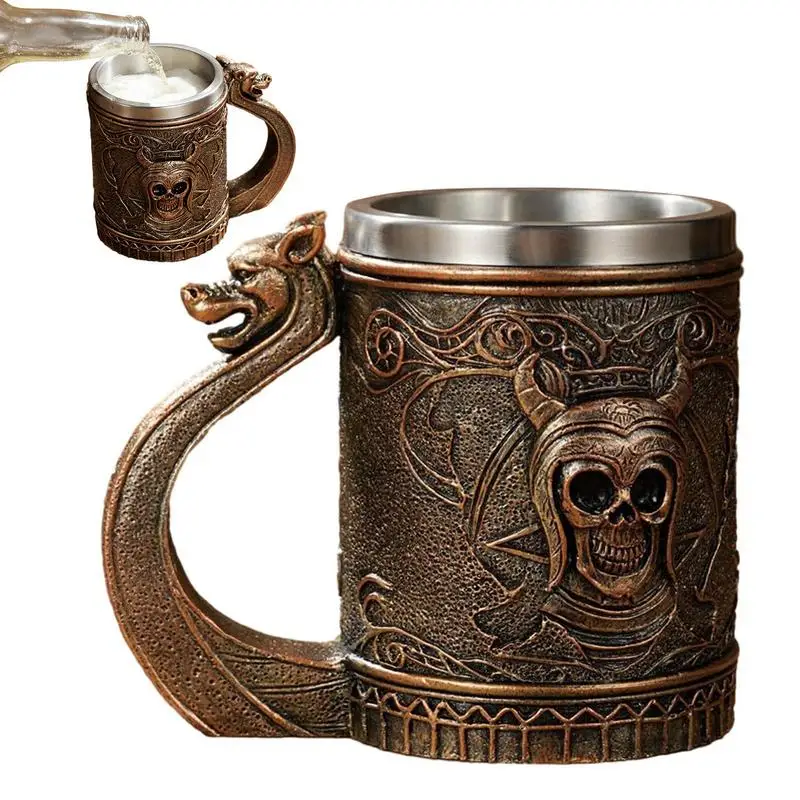 

Viking Beer Mug 600ml Viking Skull Mug Stainless Steel Coffee Mugs Travel Cup Horn Drinking Tea Mug Halloween Mug Decoration
