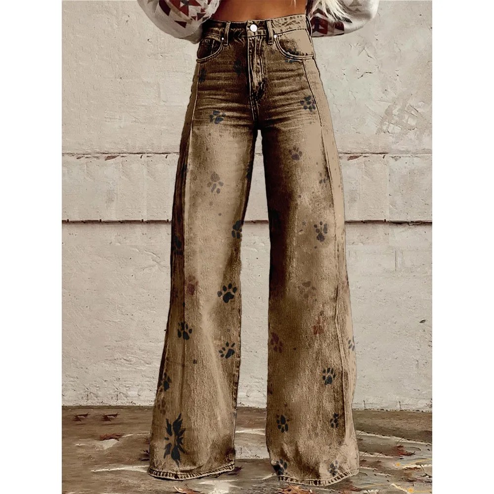 Sexy Hose mit hoher Taille und weitem Bein für Damen, niedliches Cartoon-Katzenmuster, Palazzo-Hose, lässige Mode, lustige Hose für den täglichen Gebrauch – Detail 14