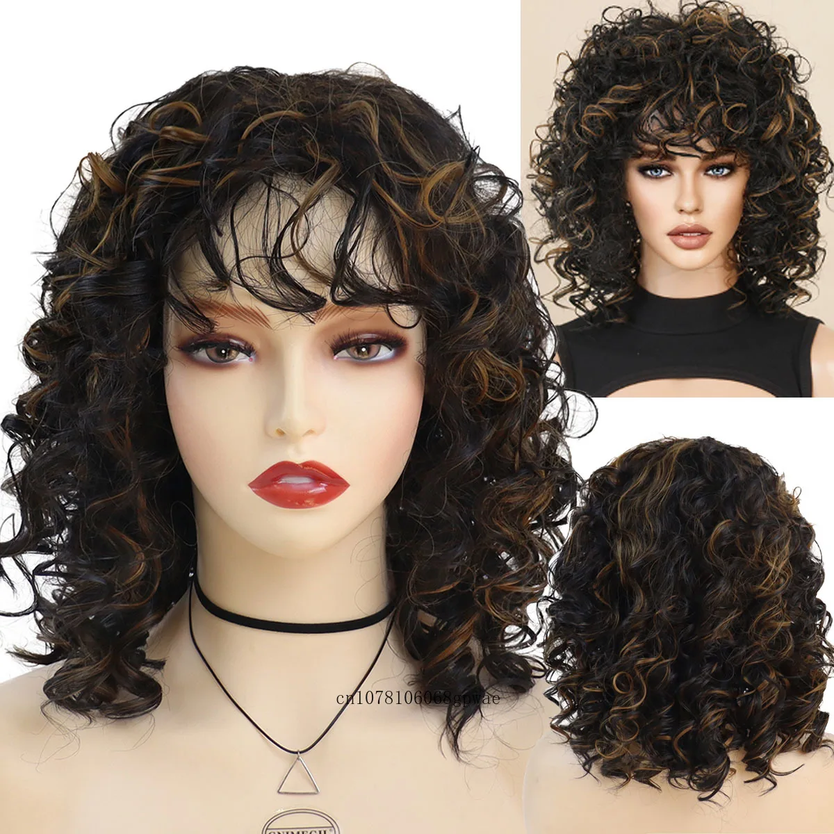 

Афро парики для женщин синтетический парик с челкой короткие вьющиеся парики Смешанные коричневые волосы натуральные пушистые термостойкие ежедневные Косплей