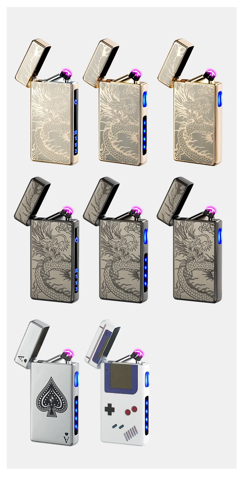 2025 Metal Type-c Charging Double Fire Arc Pulse Electronic Lighter Power Display High Value Gift Cigarette Accessories