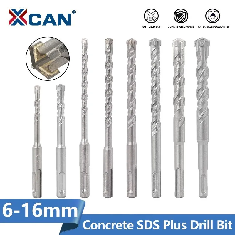 XCAN SDS Plus Drill Bit with Round Shank Cross Head Masonry Drilling Bit for Hammer Drill Wall Brick Block Hole Drilling 6-16mm
