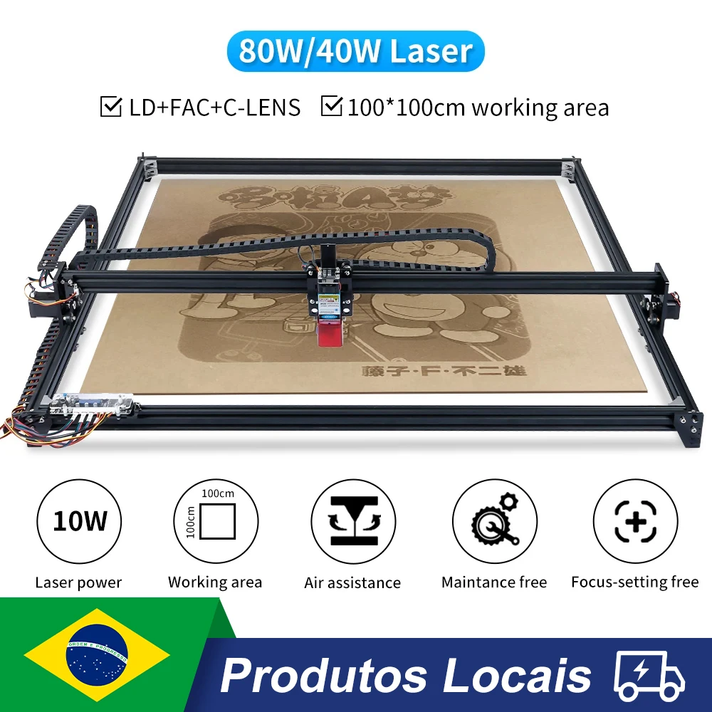 Gravador a Laser com Controlador, Impressora 3D, Carpintaria DIY, Gravura Acrílica, Ferramenta Mark, 80W, 100x100cm, 32bit