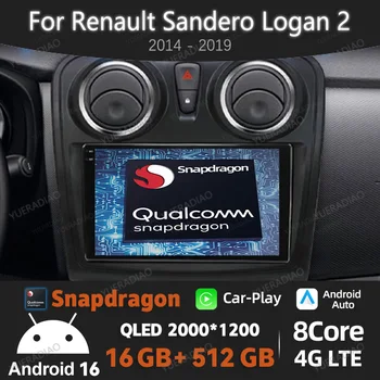Radio para Auto Android 16 para Renault Logan 2 Sandero 2 2012 - 2016 2017 2018 2019, Unidad Principal con 4G, WIFI, BT, Reproductor Multimedia de Video QLED 1