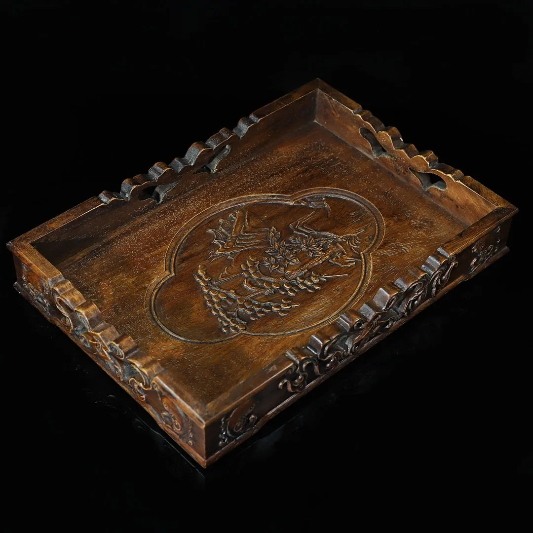 

Tea And Biscuits Board Tray Wooden Tea Ceremony Exquisite Floral Patterns Carved From Rosewood Rectangular Wooden Tea Plate