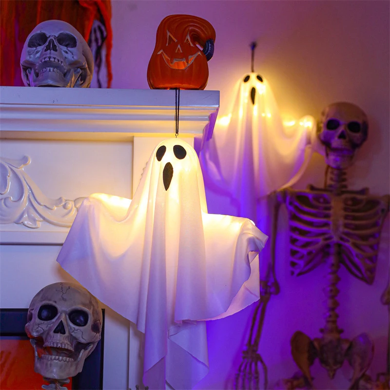 Halloween Party LED Glow Ghost Home Indoor Outdoor Decoration Supplies 2024 Haunted House Bar Hanging Horror Props With Lights