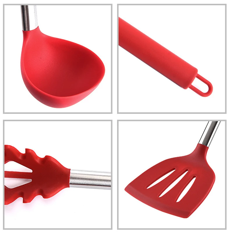 1Pc Silicone Kitchen Utensils Turner For Kitchen Cooking Tools Ladle Non-stick Cookware Stainless Steel Accessories