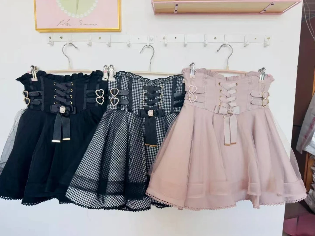 Lolita Sweet Solid Skirt Hot Girls High Waist Slim Y2k Mini Skirt Japanese Sweet Kawaii Fashion Skirt Korean Chic Woman