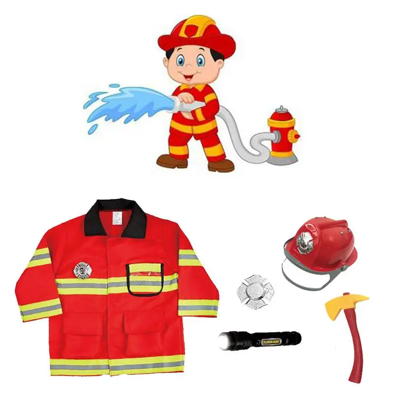 Children's Firefighter Suit Roleplaying Props Holiday Fireman Costume Toy For Kid Pretend Role Play Holiday Costume Polyester 3