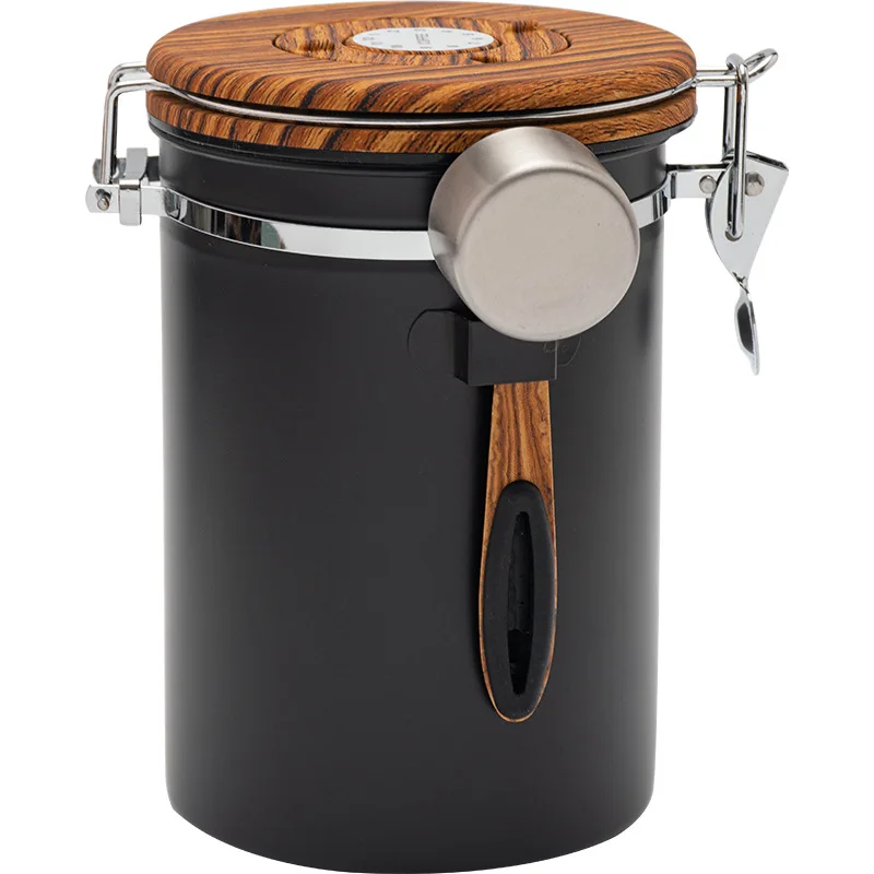 Coffee Bean Storage Tank Stainless Steel Kitchen Sealed Jar Tea Powder Storage Jar with Timetable Exhaust Valve Jars