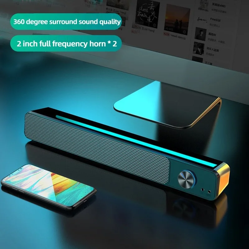 

Desktop Speakers with Long Mirror Design, Heavy Subwoofer for Mobile Phone and Computer Stereo At Home