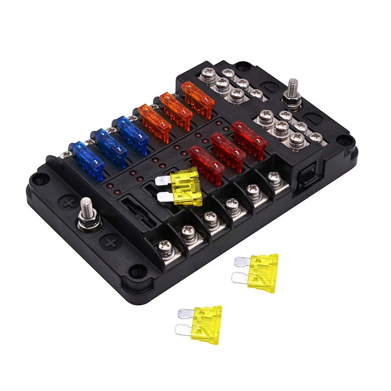 

CAR TRUCK 12V/24V 20A/15A/10A/5A 12 Way Standard Blade Fuse Box With LED Failure Warning INDICATOR Lights Block Holder