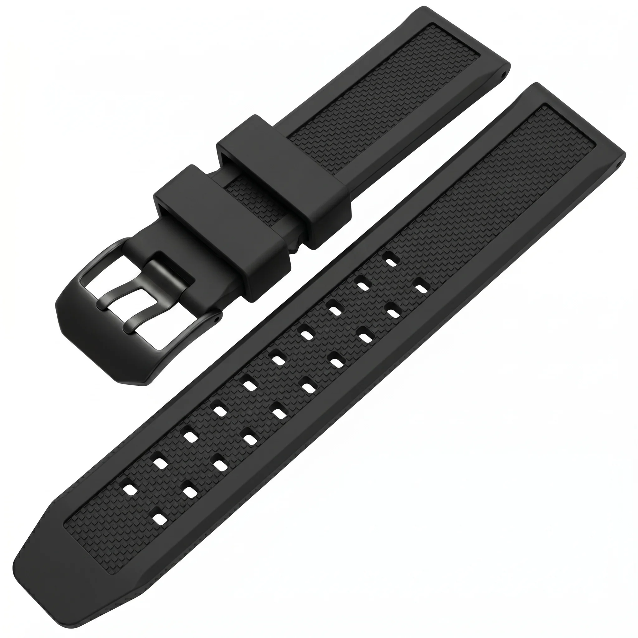 Men's Black Sporty Silicone Watch Band - Waterproof Rubber Strap with Stainless Steel Buckle