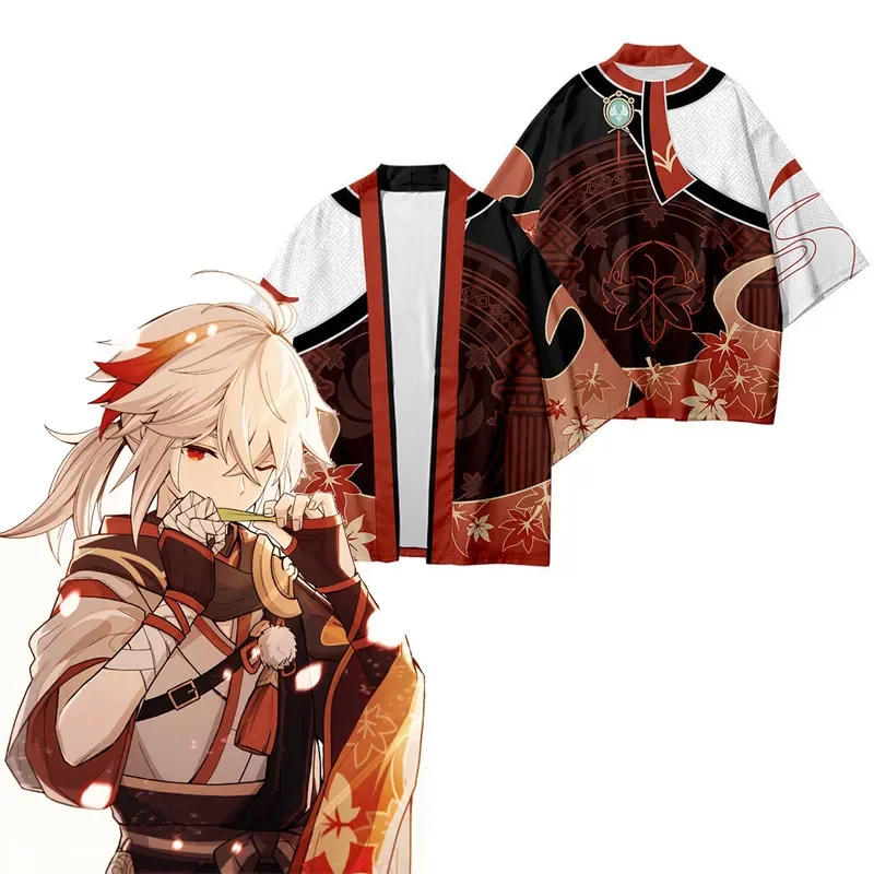

Кимоно для косплея аниме Genshin Impact Xiao kaedeхара Kazuha, юката, летнее повседневное свободное женское кимоно, топы унисекс с коротким рукавом