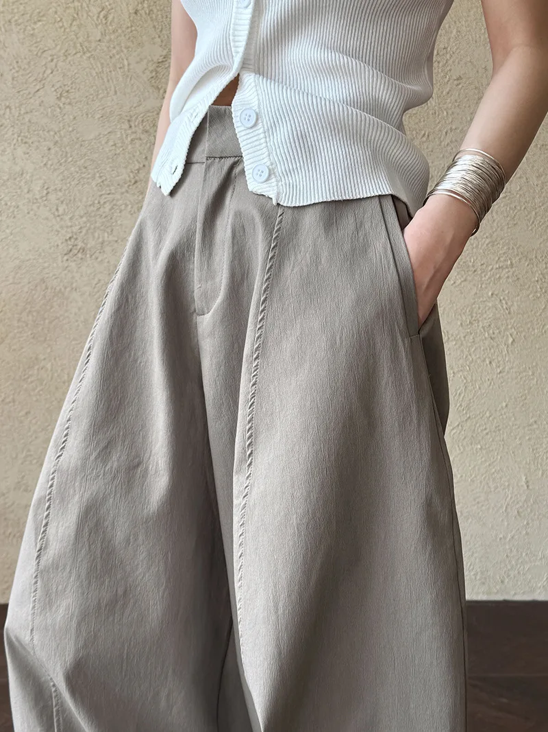 New Arrival 62% Cotton Women Big Wide Leg Pants High Waist Casual Stright Pants Female Women Clothes Trousers