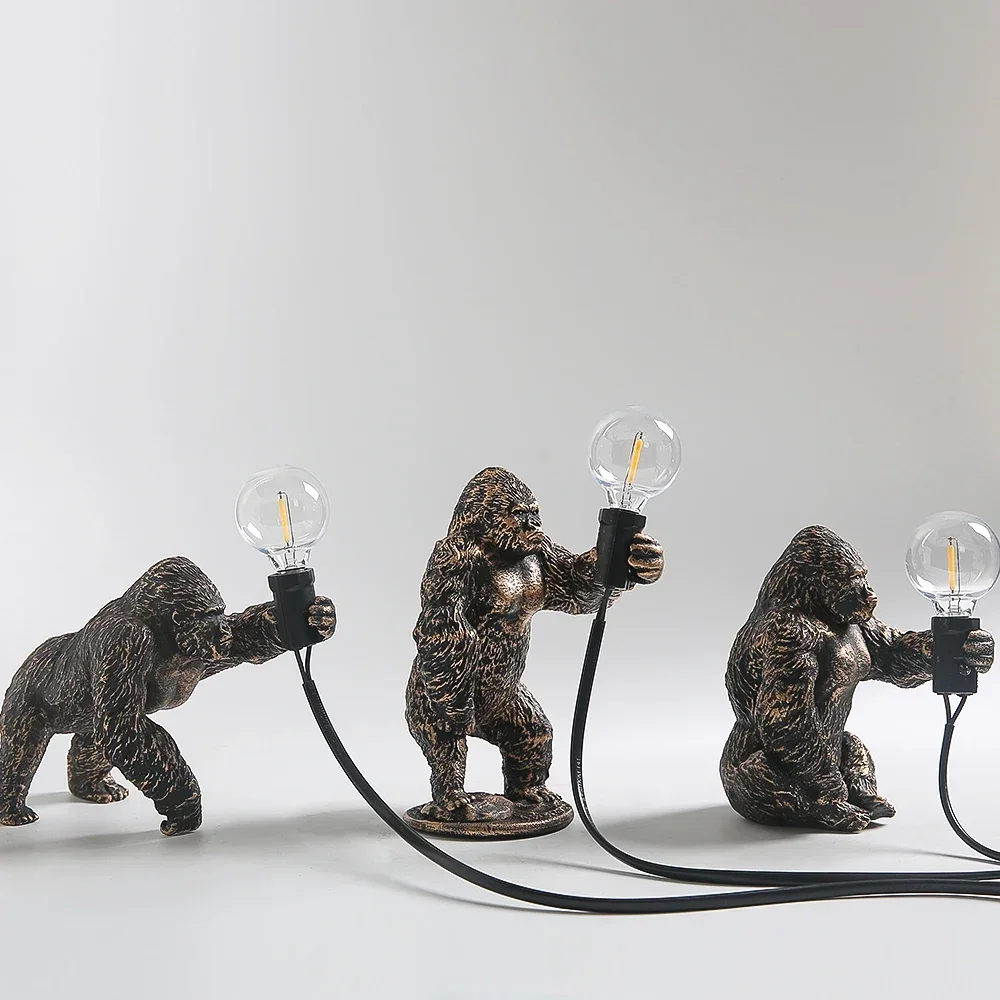 King Kong Gorilla Animal Table Lamps Indoor Resin Decoration Small Night Lights Creative Baby's Bedroom Gift Table Decor Lights