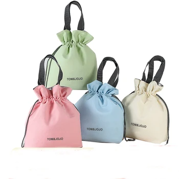 Borsa per il pranzo con coulisse in cotone Borsa per il pranzo riutilizzabile Borsa grande pieghevole portatile isolata Borsa per il lavoro, picnic o viaggi 1