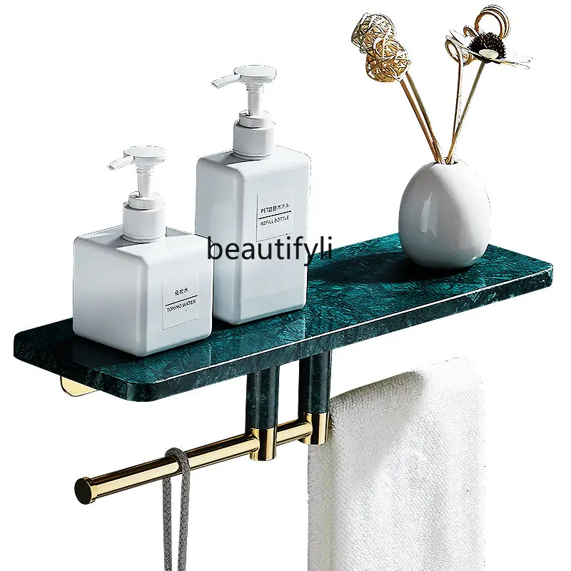 

zq Nordic marble mirror front shelf wall hanging towel rod toilet dressing table storage rack tooth cup holder