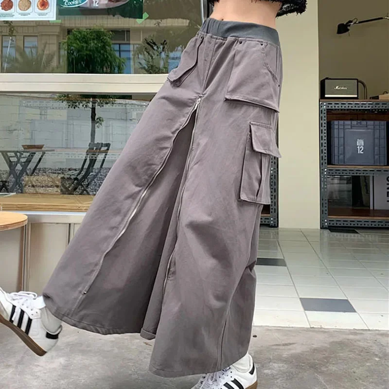 

Vintage Multi Pockets A-Line Skirts Women Harajuku High Waist Zipper Split Long Skirt Woman Summer Y2K Streetwear Cargo Skirt