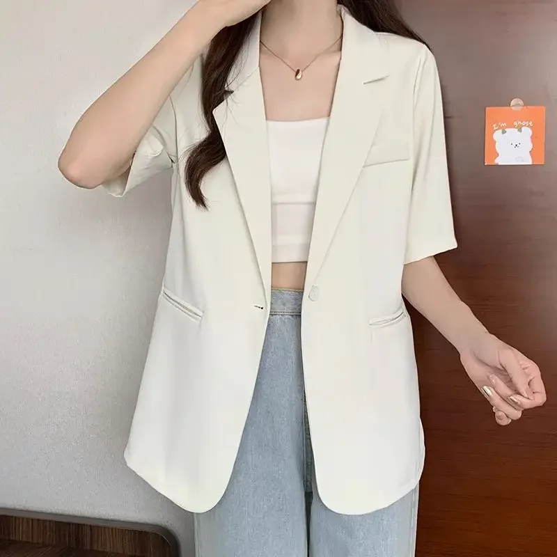 Short Sleeves Blazer Women Summer Jacket Black White Suit Korean Fashion Thin Top Casual Solid Jacket New