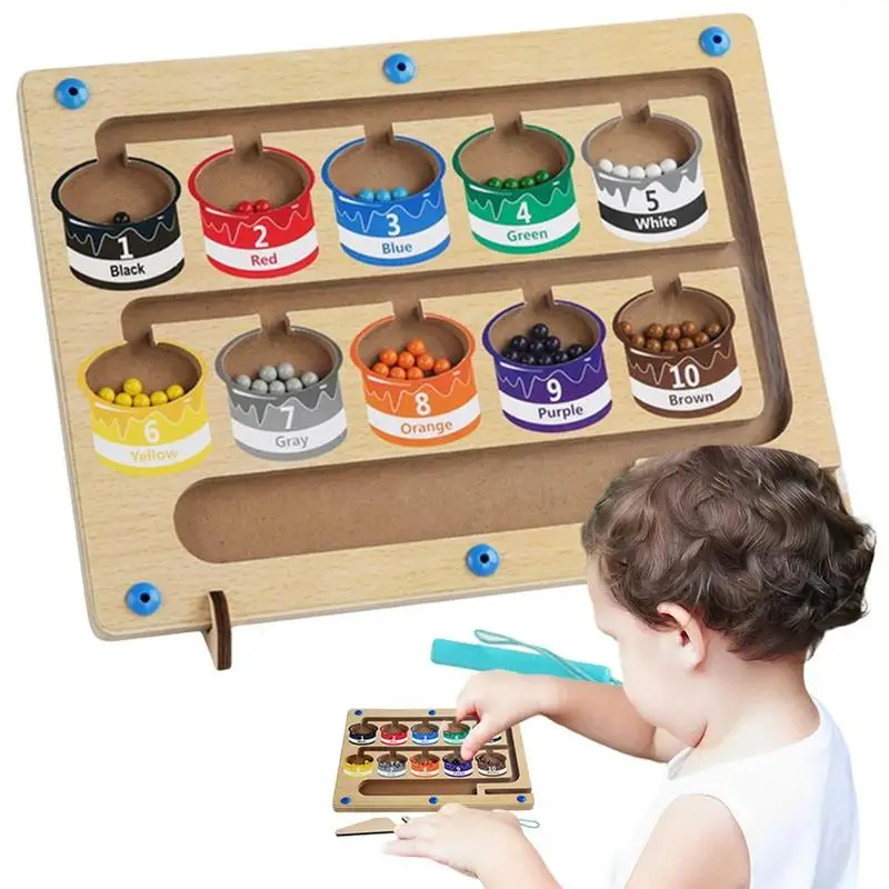 

Magnetic Color And Number Maze Wooden Magnet Puzzle Board With 55 Beads Montessori Educational Toys For Toddlers Learning Fine