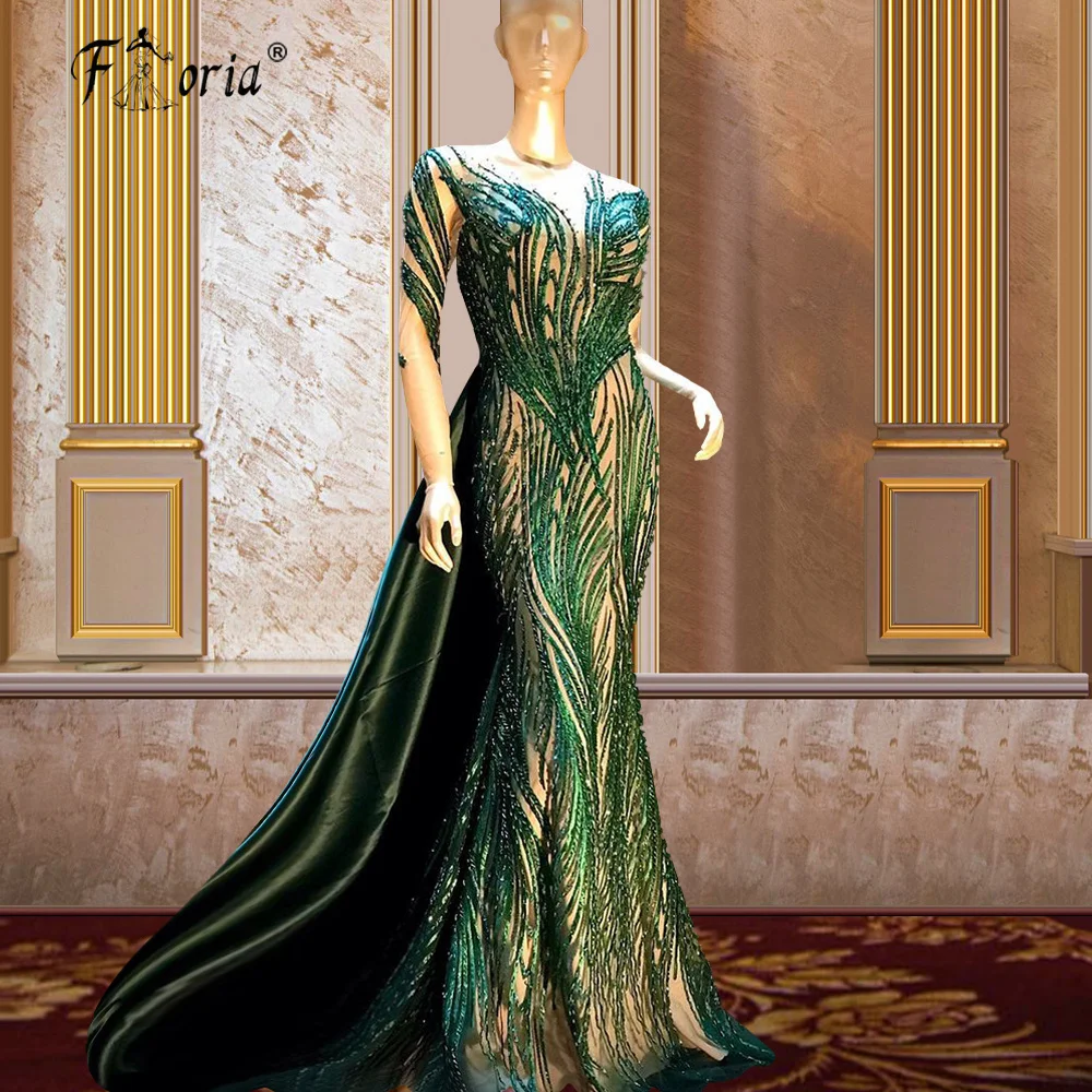 

Роскошное зеленое вечернее платье с бусинами и юбкой-годе с длинным рукавом с блестками Средний Восток платье для выпускного вечера африканские вечерние платья вечернее платье