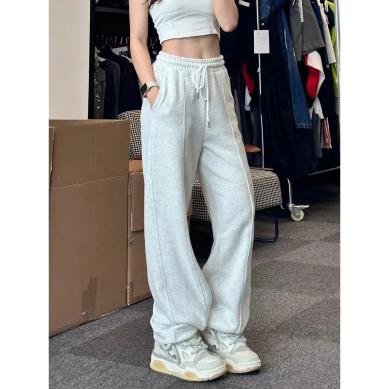 Deeptown Basic Grey Sweatpants Korean Fashion Jogging Elastic Waist Baggy Women's Sport Pants Casual Loose Trouser Summer Retro
