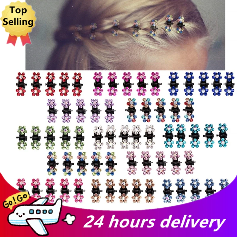 

12PCS/Set Mini Rhinestone No-Slip Grips Hair Clips for Women Girls Glitter Teeth Metal Clamps Flower Hair Accessories Gift 2022