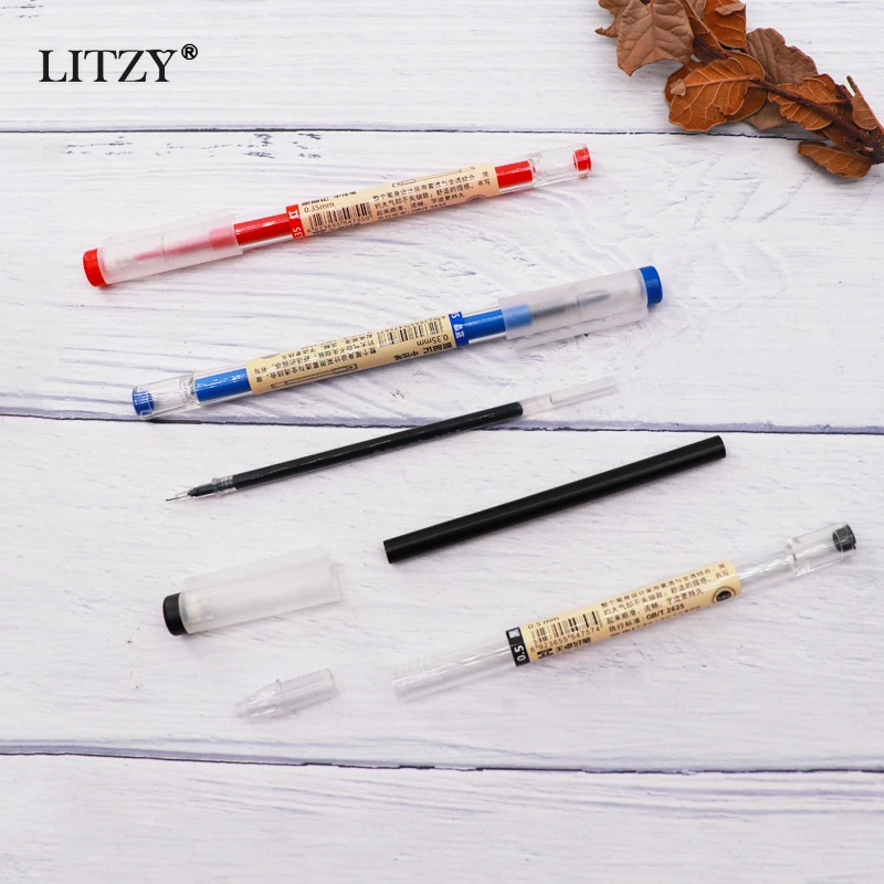 Gel Pens Color Pen Set Colored Pens Gel Pen Refills 50 + 2Pcs/Set 0.35mm Red/Black/Blue Ink Gel Pens Set Refills Rod for School Office Stationery Student Writing Pen