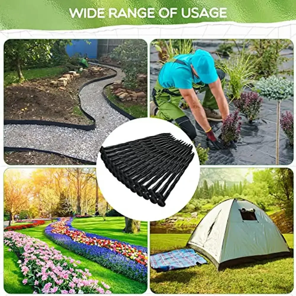 250 Pack Black Plastic Spiral Garden Edging Anchoring Stakes Nails Ground Lawn Decor Solution